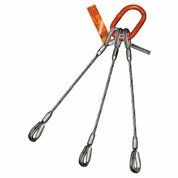 Three Leg Wire Rope Sling, 7/16 in dia, 4 ft Length, Heavy Duty Thimble, 5 ton Capacity, Hsi, Mfr#: 300HT7/16X-04